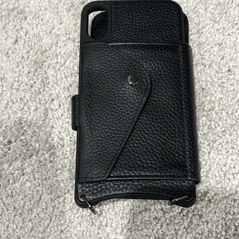 Bandolier Hailey Folio CROSSBODY PHONE CASE IN BLACK/PEWTER, fits iPhone X/XS.